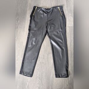 Black Michael Kors Faux Leather Pants with Gold Accents